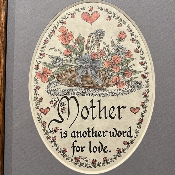 Calligraphy floral bouquet artwork “MOTHER is another word for love”, oak frame - Picture 1 of 6